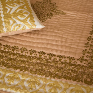 Coffee Bridal Quilt with gold rilli and block print - Image 3