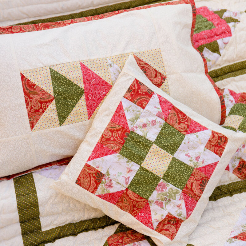 Cream with Green and Coral Patchwork