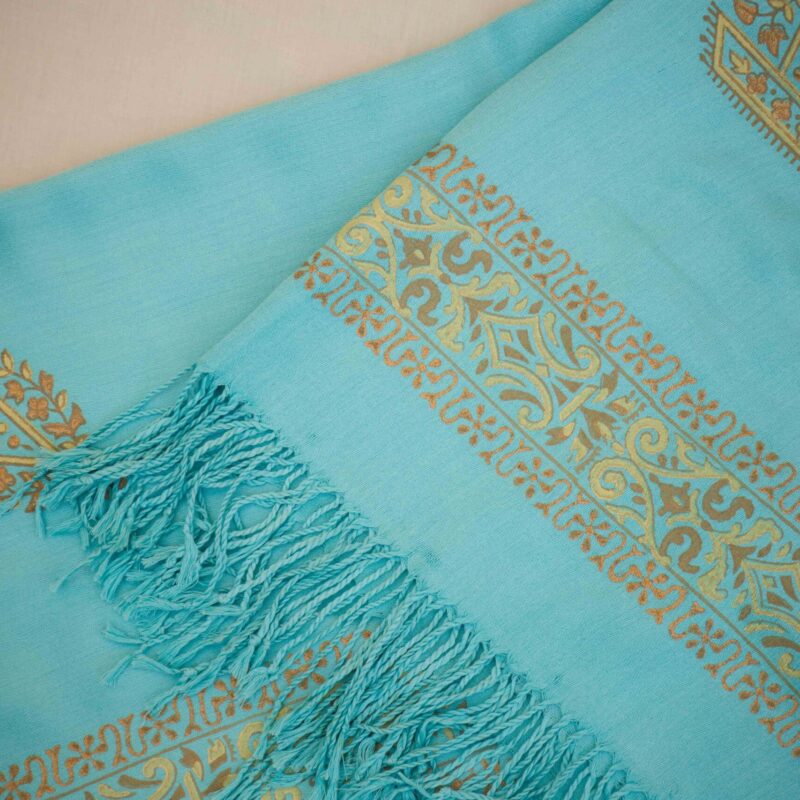 Turquoise with Beige and Yellow Blockprint