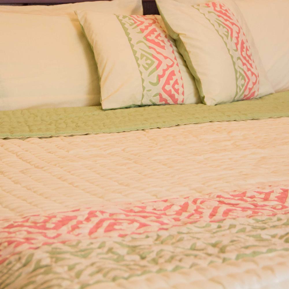 Cream with pink and green rilli