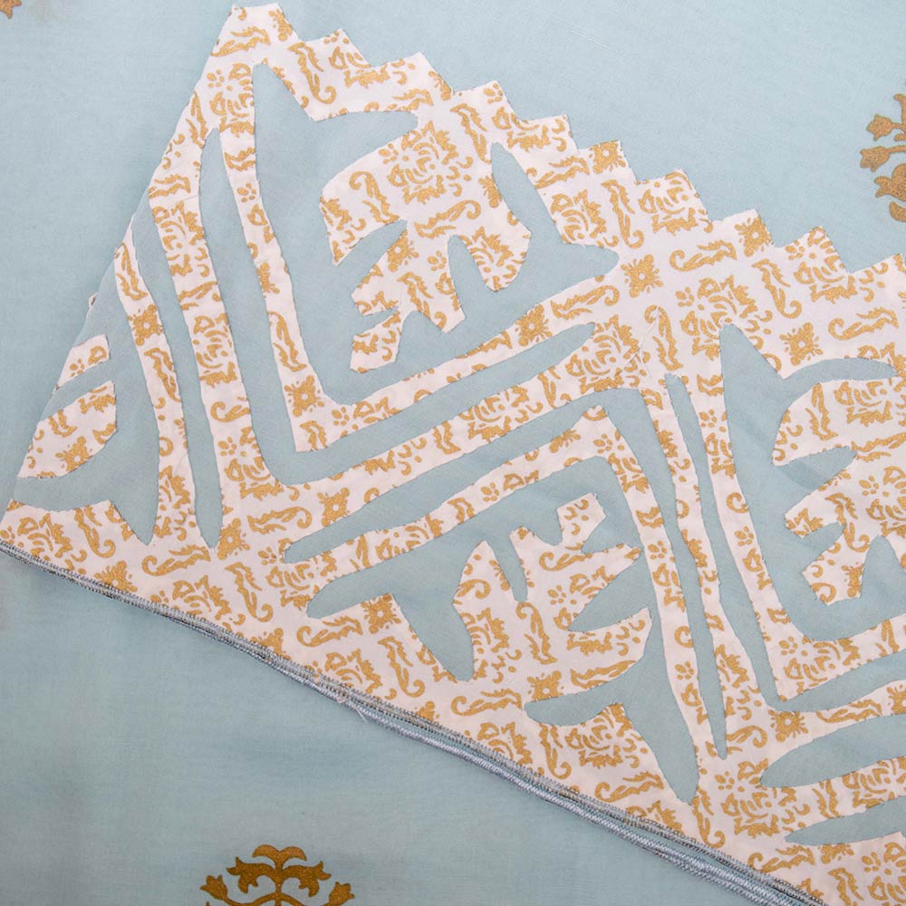 Blue with cream screen print rilli with blockprint on Swiss Voile