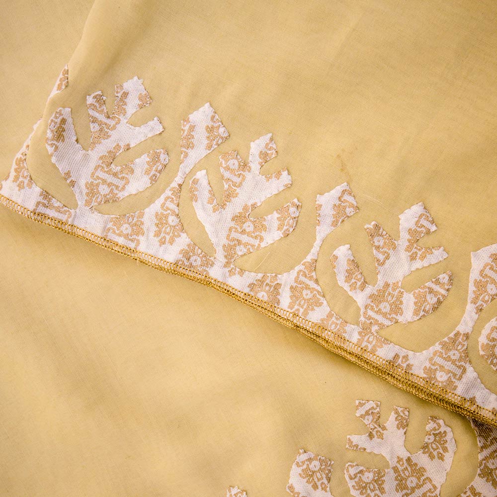 Olive with cream screen print rilli on Swiss Voile