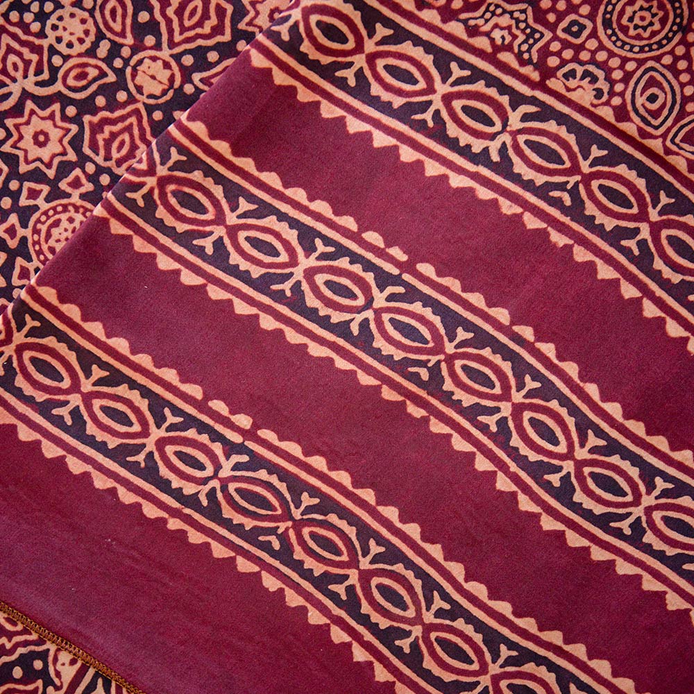 Silk ajrak scarf in maroon