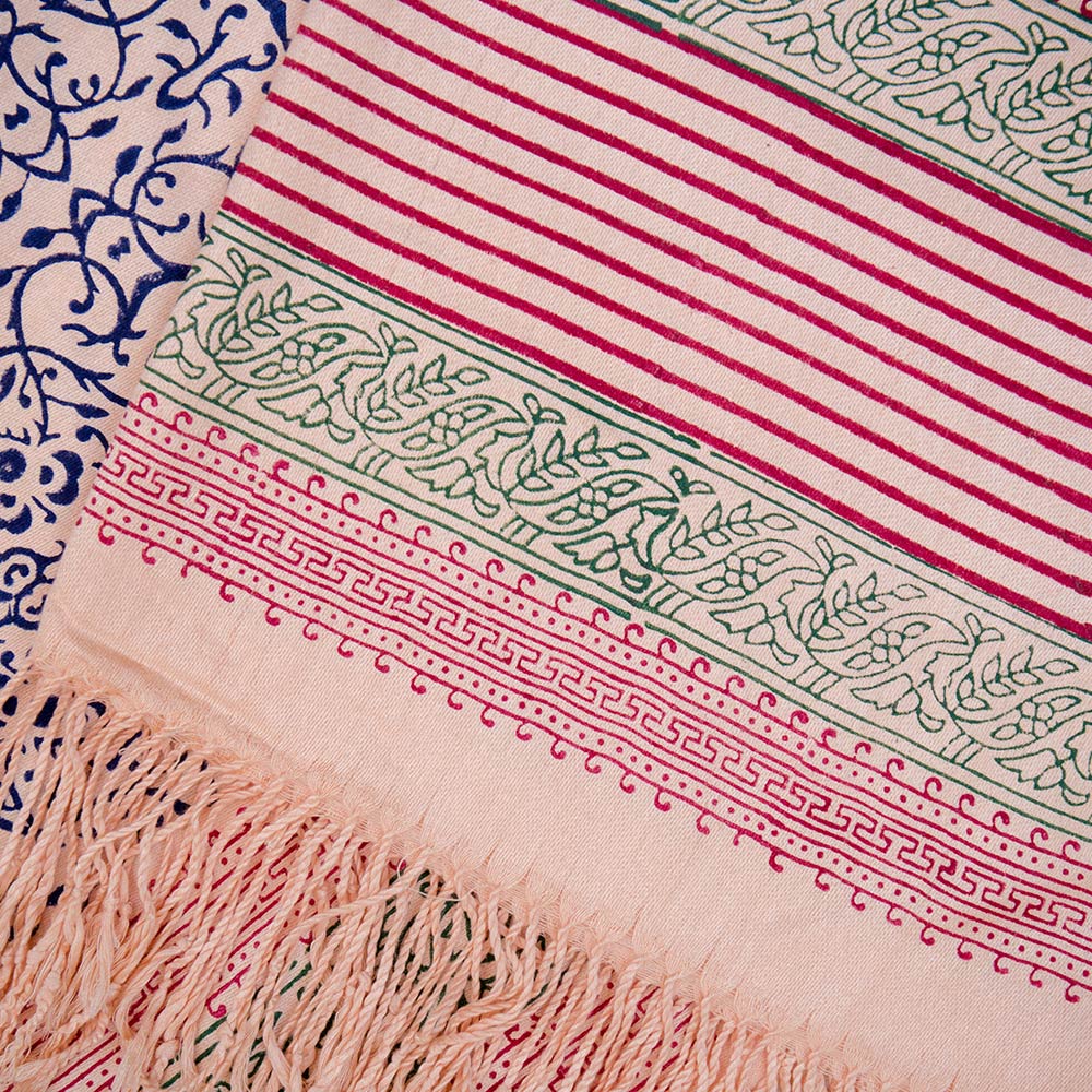 Beige with blue maroon and green block print