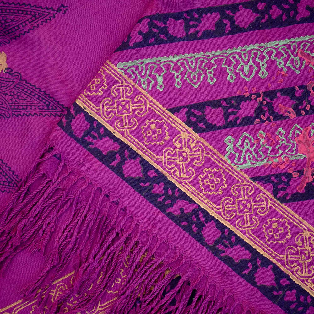 Magenta and navy block-printed shawl
